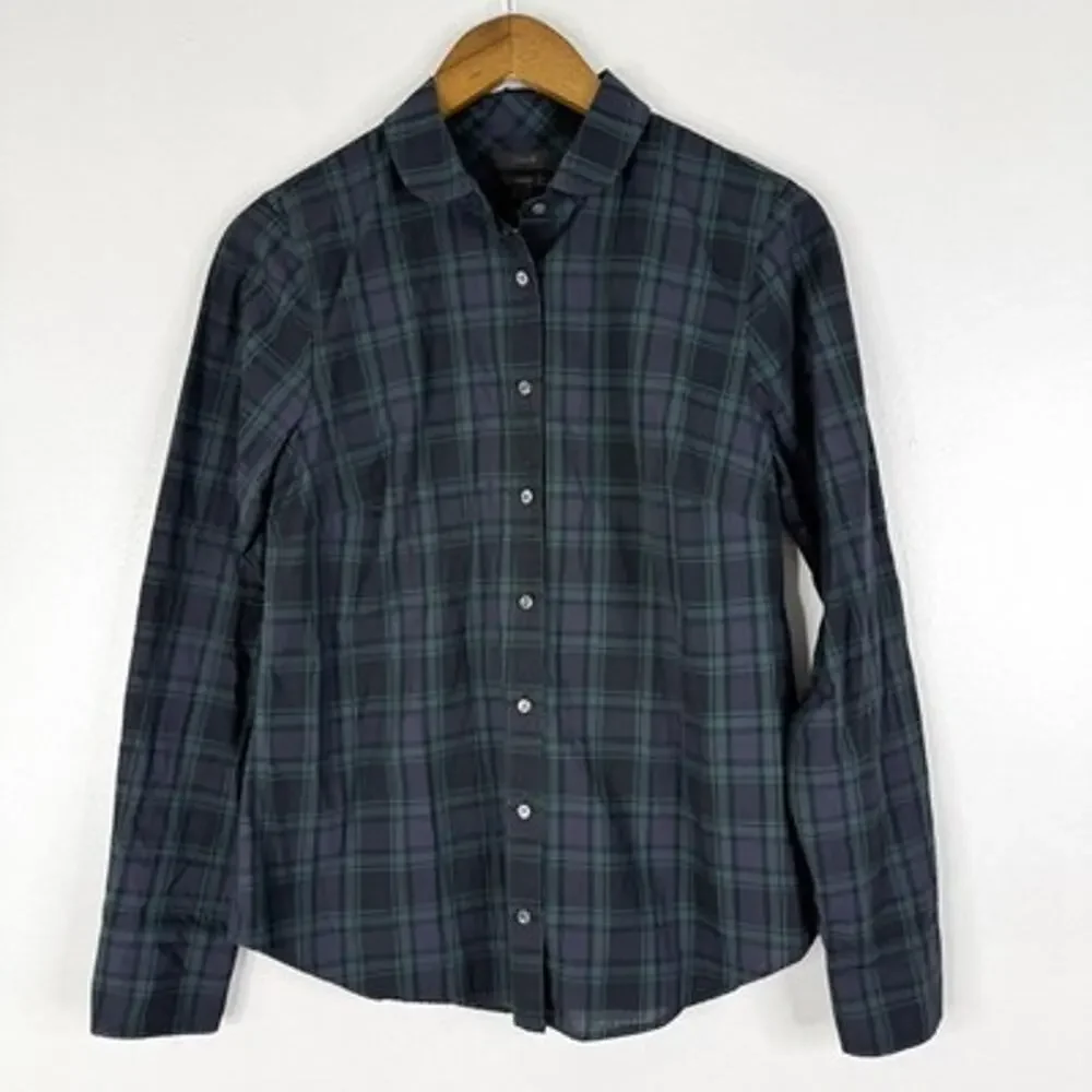 J Crew Plaid Perfect Top 6 Blue Green Cotton Button Up Long Sleeve Shirt Womens